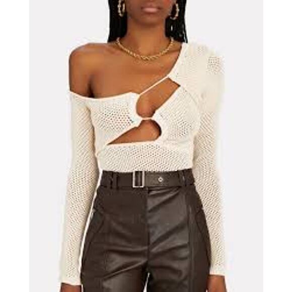 Ronny Kobo Collection Sweaters - Women’s Ronny Kobo Flay crochet cut out sweater one shoulder size small New NWT
